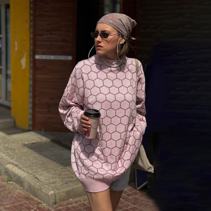 Damen Kreativer Strickpullover mit Wabenmuster Drune