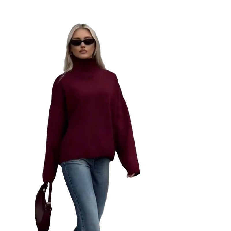 Damen Oversized Pullover mit hohem Kragen aus hochwertiger Baumwolle Drune