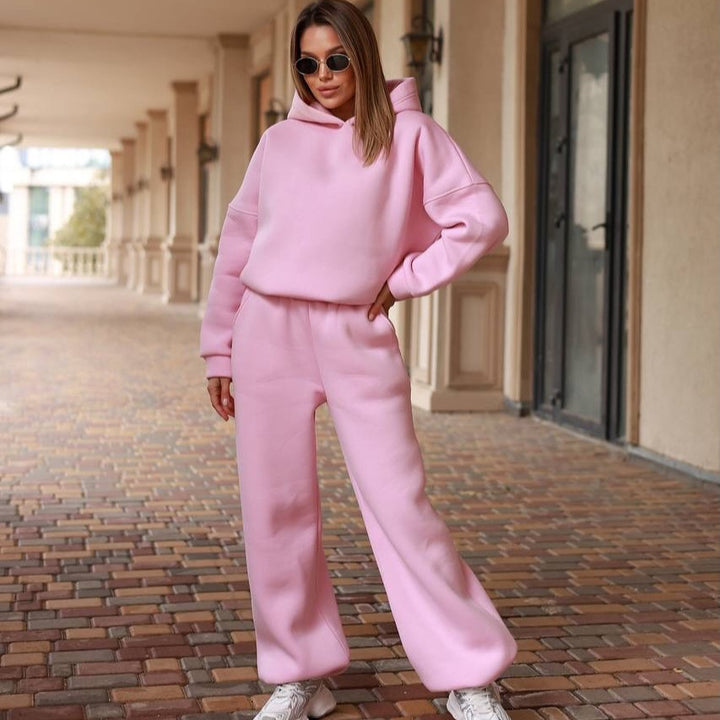 Damen Loungewear-Set mit oversized Kapuzenpullover und weiter High-Waist Jogginghose Drune