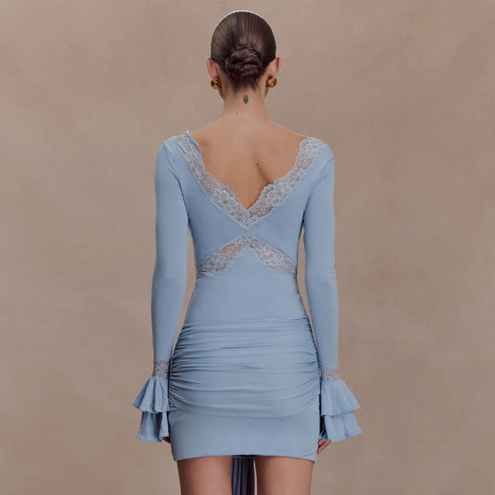 Damen Mini-Kleid mit Spitzenakzenten und voluminösen Ärmeln Drune