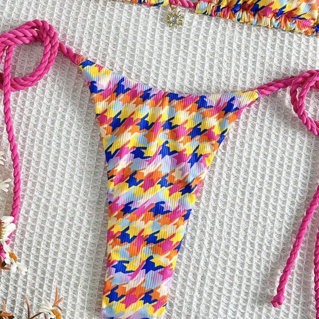 Damen Triangel-Bikini mit buntem Geometrie-Muster Drune