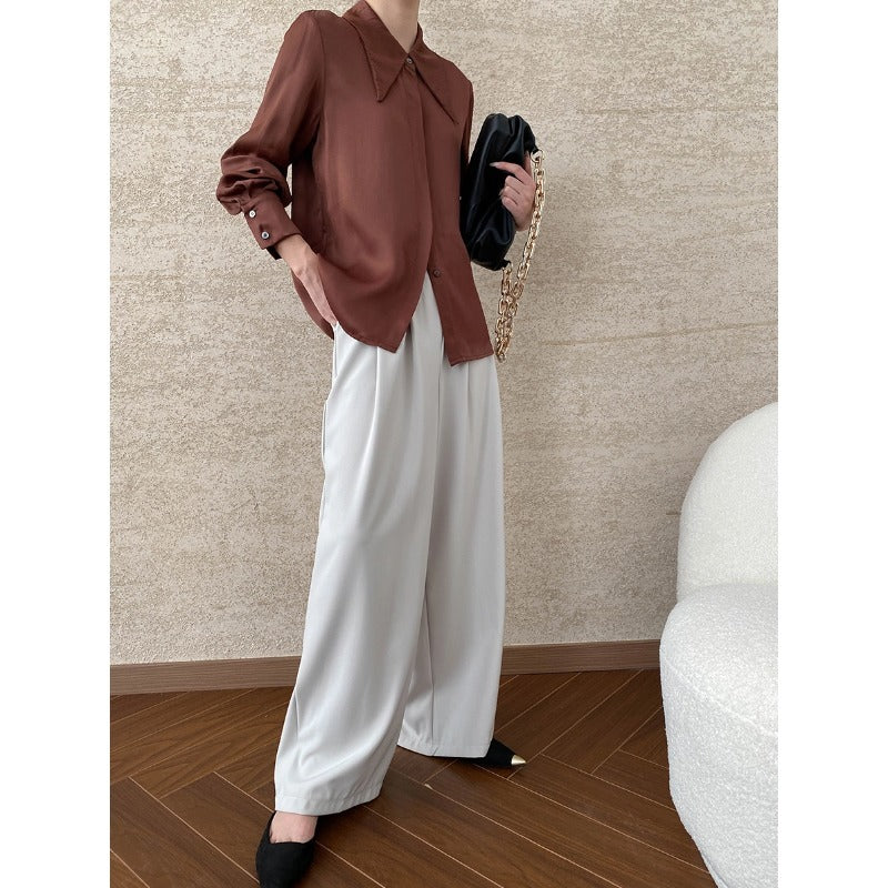 Damen elegantes Oberteil mit klassischem Kragen und schicker Raffung Drune