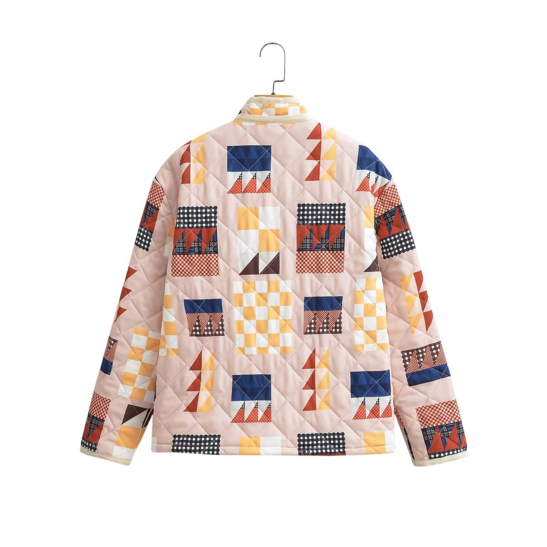 Damen nan gesteppte Patchwork-Quiltjacke mit Stehkragen und aufgesetzten Klappentaschen Drune