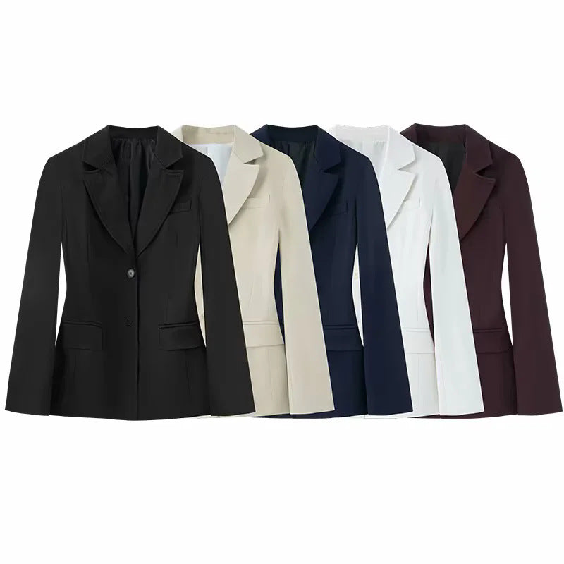 Damen nan schlanker Business-Blazer mit taillierter Schnittführung, fallendem Revers und Pattentaschen Drune