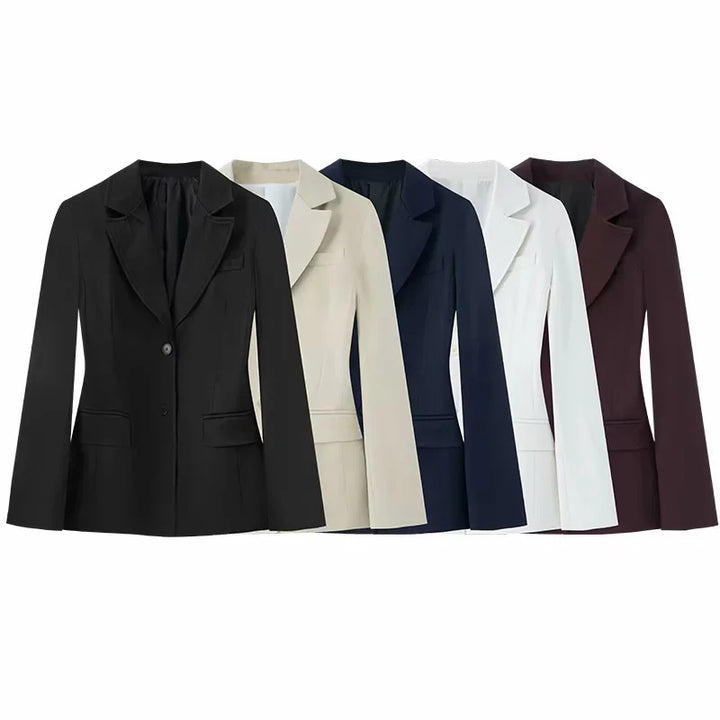 Damen nan schlanker Business-Blazer mit taillierter Schnittführung, fallendem Revers und Pattentaschen Drune