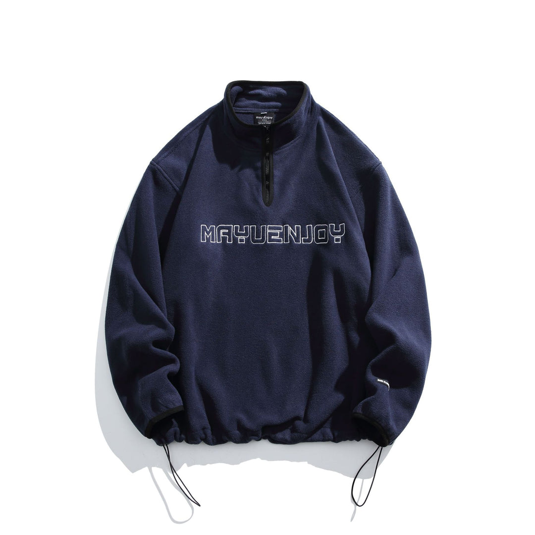 Unisex Fleece-Halbzip-Pullover mit Stehkragen, Kordelzug-Bund und Logostick Drune