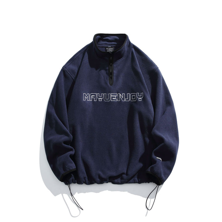 Unisex Fleece-Halbzip-Pullover mit Stehkragen, Kordelzug-Bund und Logostick Drune