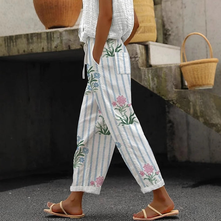 Damen Weite Leinenhose mit handgewebtem Muster Drune