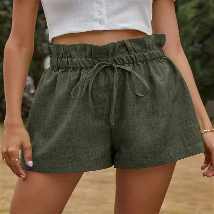 Damen luftige Leinen-Shorts mit elastischem Bund und Kordelzug Drune