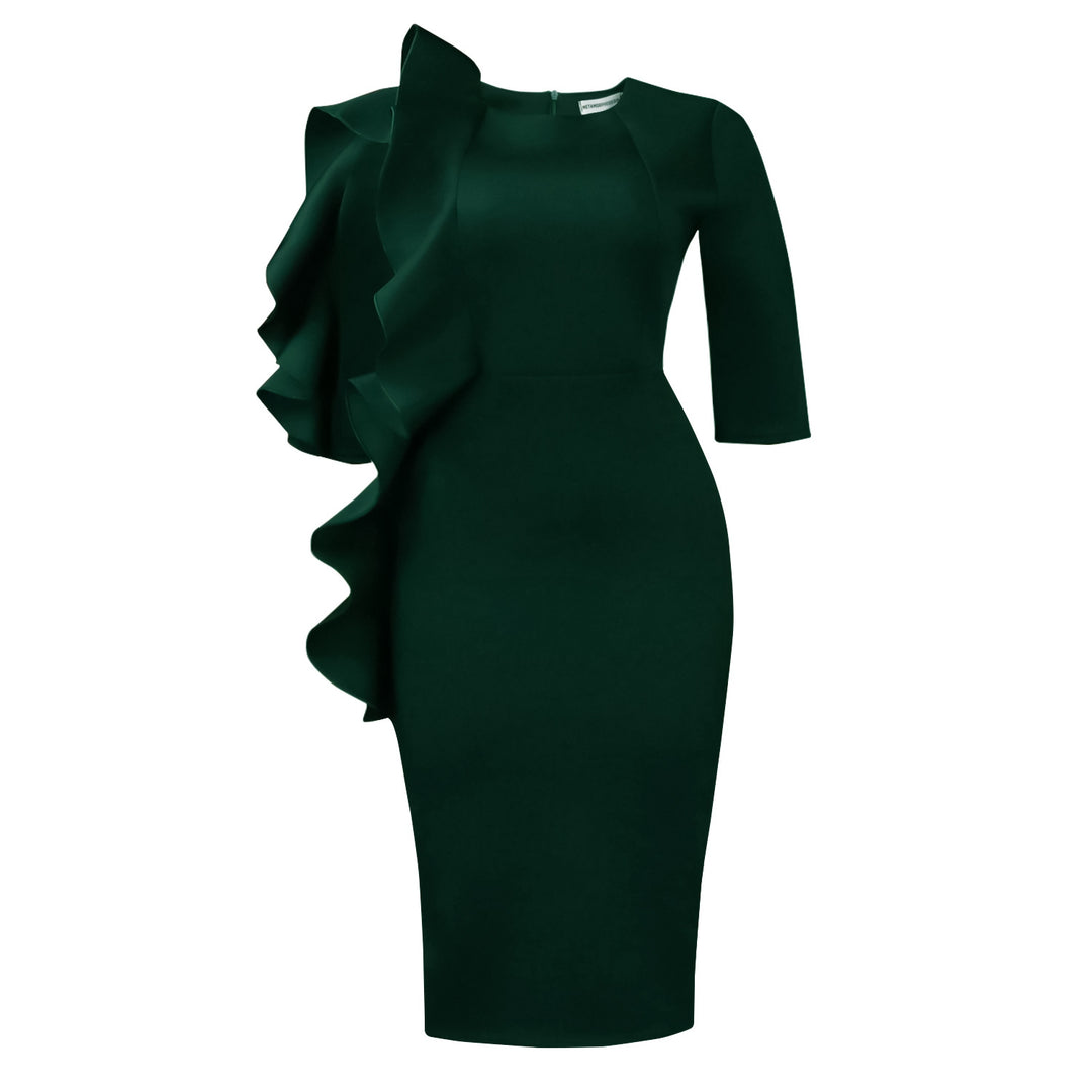 Damen figurbetontes Kleid mit asymmetrischem Rüschendesign Drune