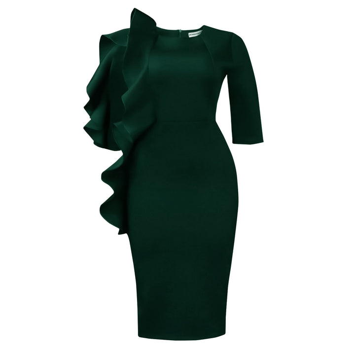 Damen figurbetontes Kleid mit asymmetrischem Rüschendesign Drune