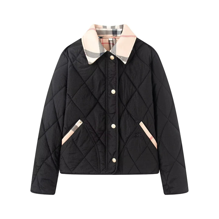 Damen nan gesteppte Kurzjacke mit Karokragen und paspelierten Eingrifftaschen Drune