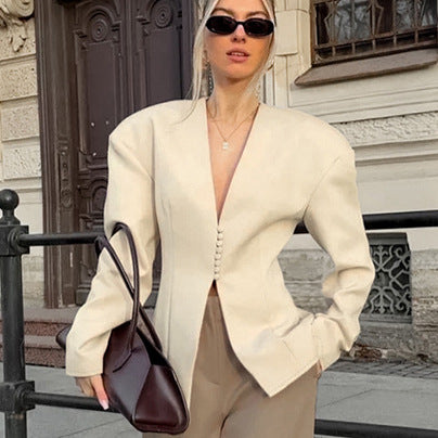 Damen Modischer Oversized Blazer mit strukturiertem Schnitt und Knopfdetails Drune