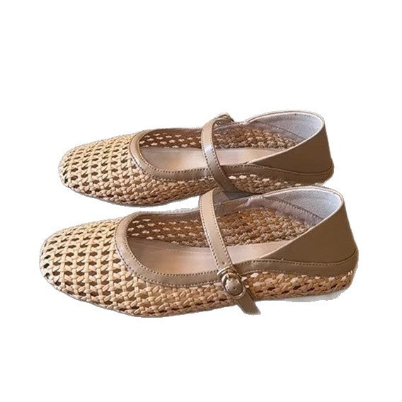 Damen atmungsaktive Kunstleder-Ballerinas mit geflochtenem Design Drune