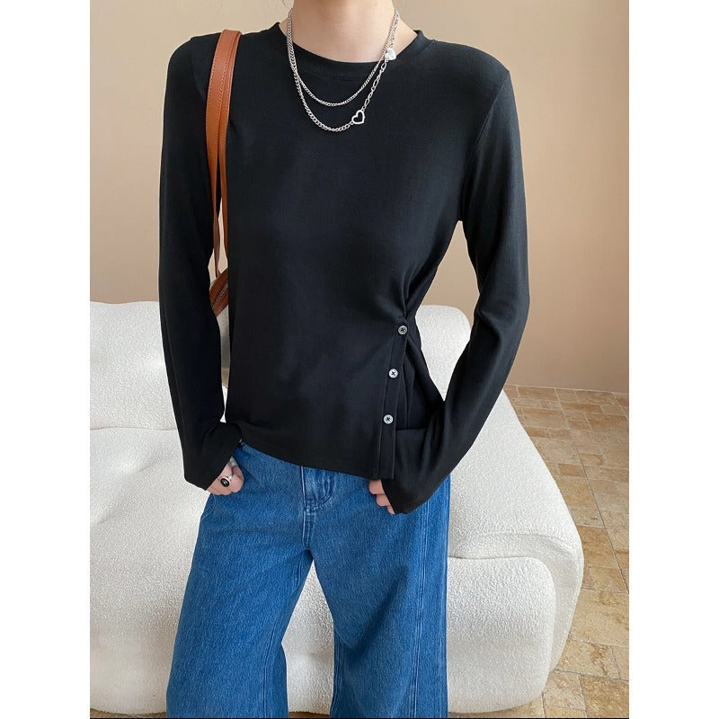 Damen Langarmshirt mit seitlichen Knopfdetails Drune