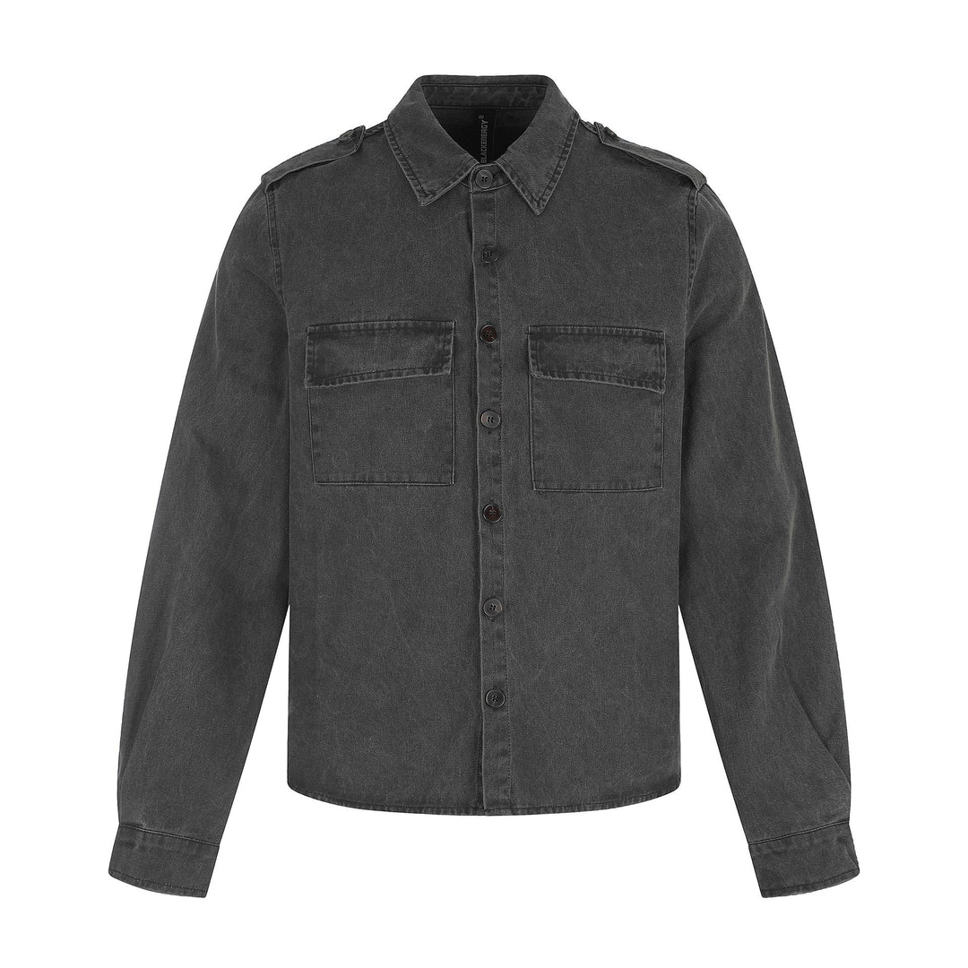 Herren Hemdjacke aus gewaschenem Denim mit Pattentaschen und Schulterklappen Drune