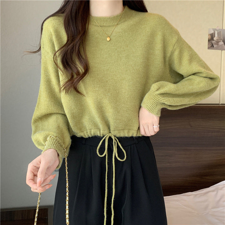 Damen lässiger Pullover mit Kordelzug und voluminösen Ärmeln Drune
