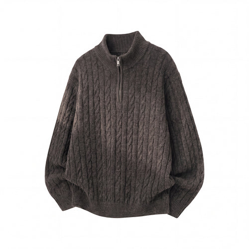 Unisex Lässiger Zopfmuster-Halbzip-Pullover mit hohem Rippkragen und Oversize-Schnitt Drune