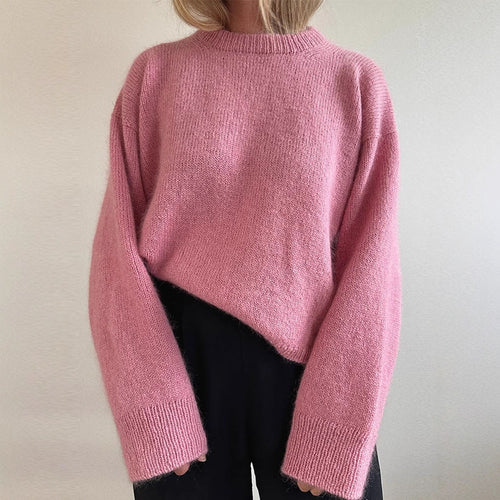 Damen Oversized Mohair-Mix Pullover mit weiter Silhouette und gerippten Bündchen Drune