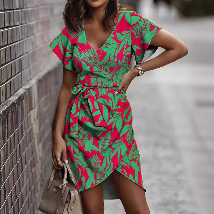Damen Wickelkleid mit floralem Print und eleganter Schleife Drune