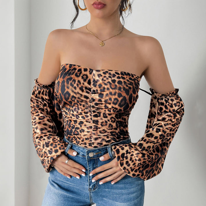 Damen Schulterfreies Bustier-Top mit abnehmbaren Puffärmeln und Raffung Drune