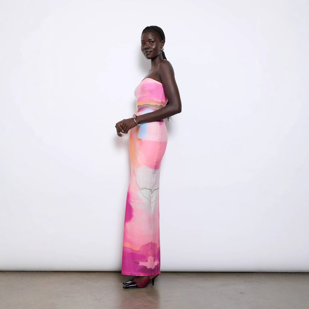 Damen figurbetontes Sommerkleid im Aquarell-Design Drune