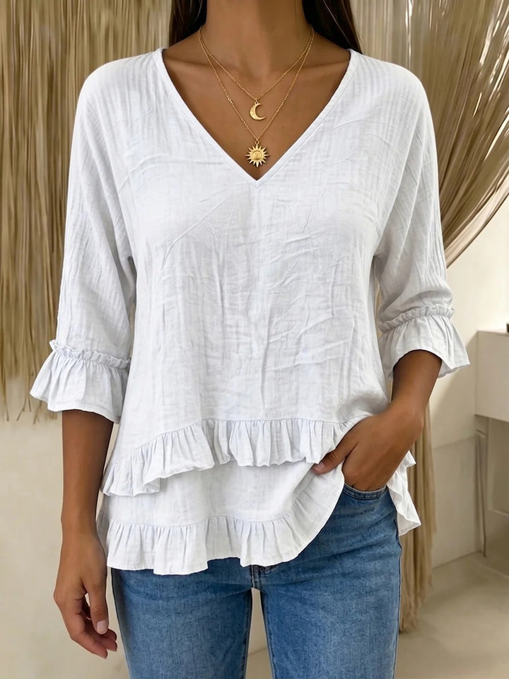 Damen Verspielte Langarm Bluse mit Volant Drune