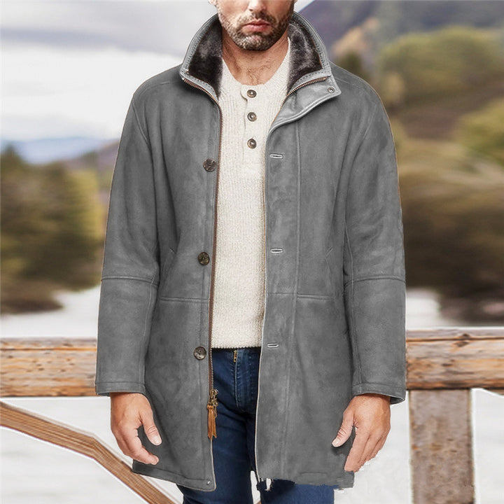 Herren Mantel im Fieldcoat‑Style mit Teddykragen und Zweiwege-Reißverschluss Drune