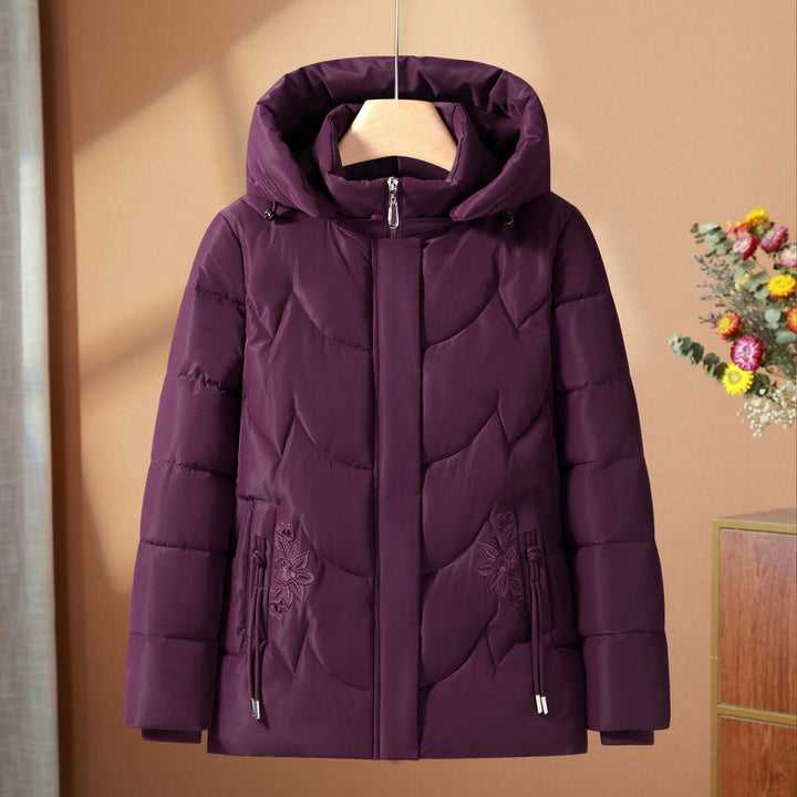 Damen nan gesteppte Thermo-Outdoorjacke mit ergonomischer Kapuze und floraler Taschenstickerei Drune