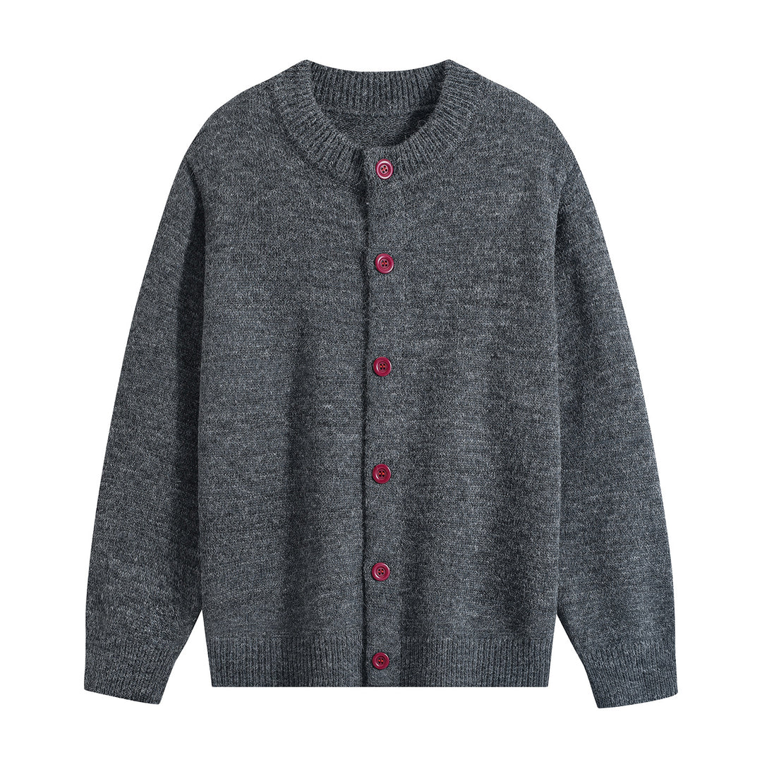 Damen Oversize-Strickjacke mit Rundhalsausschnitt, Rippsaum & Kontrastknöpfen Drune