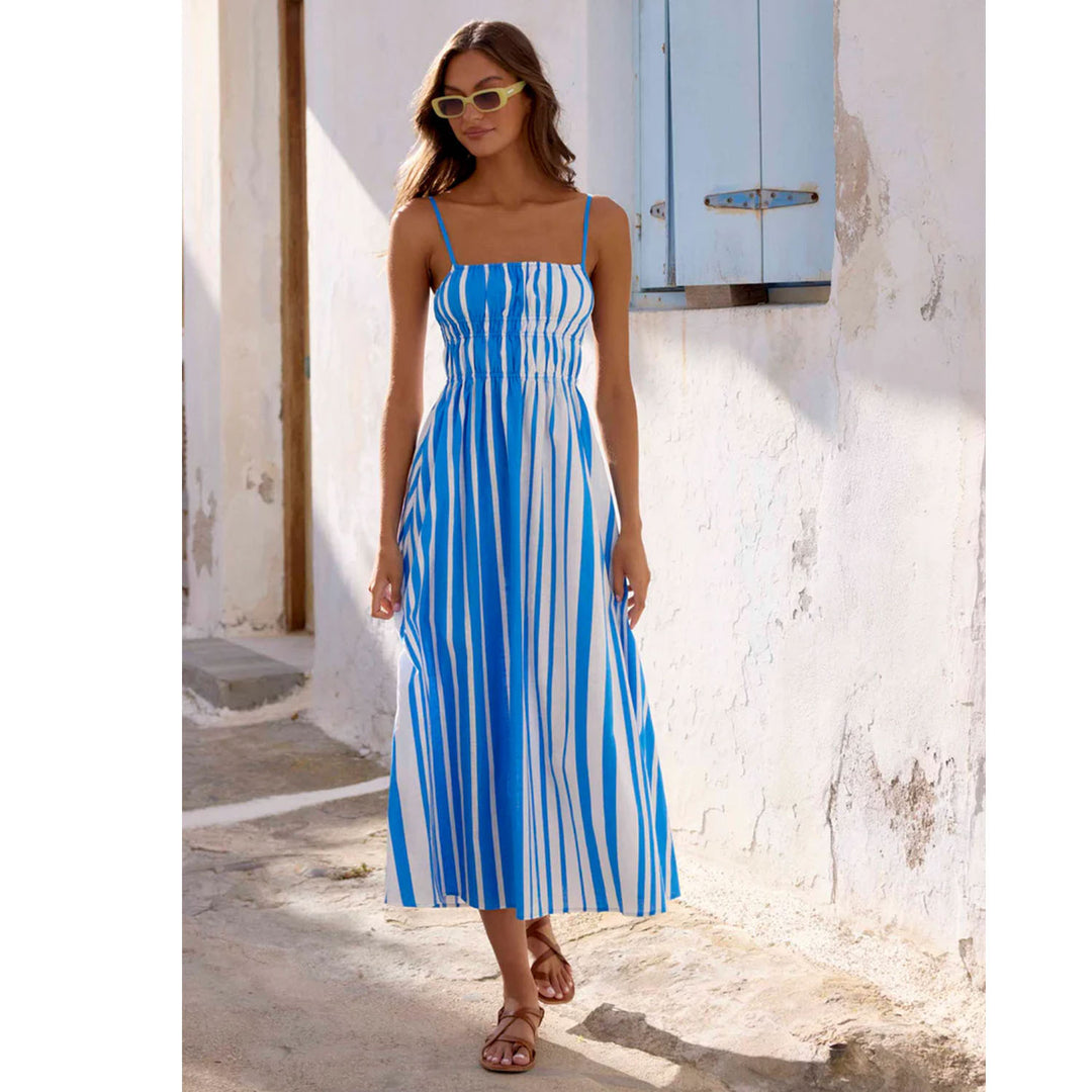 Damen Sommerliches Maxikleid mit schmalen Trägern und raffiniertem Streifenmuster Drune