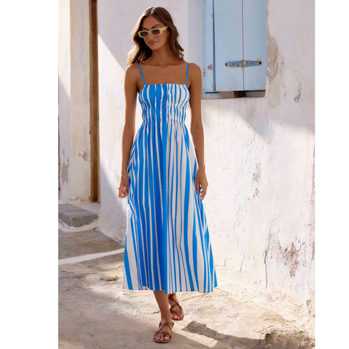 Damen Sommerliches Maxikleid mit schmalen Trägern und raffiniertem Streifenmuster Drune