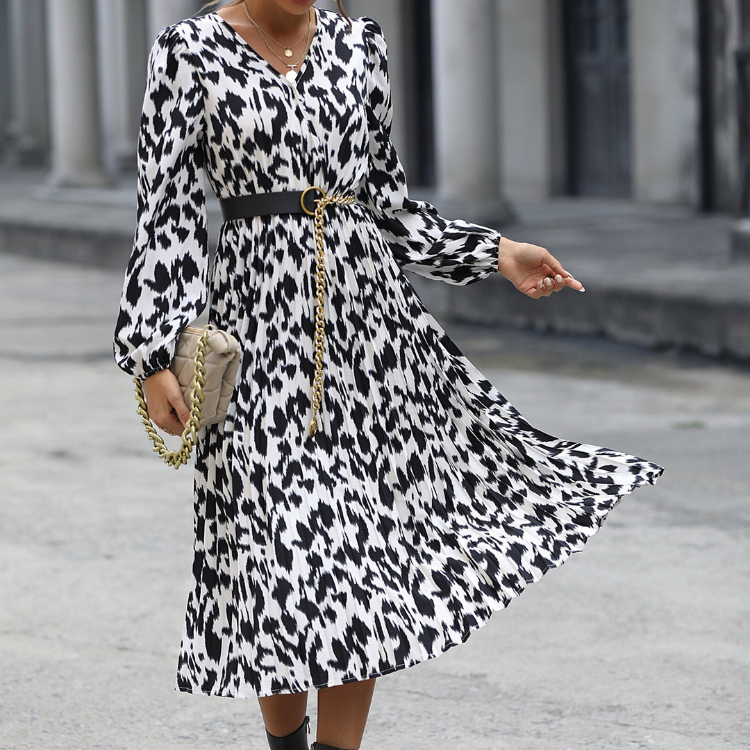 Damen Midi-Kleid mit elegantem V-Ausschnitt und voluminösen Ärmeln Drune