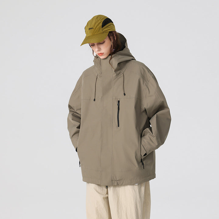 Herren Technische Regen- und Softshell-Jacke mit verstellbarer Kapuze und Brustreißverschluss Drune