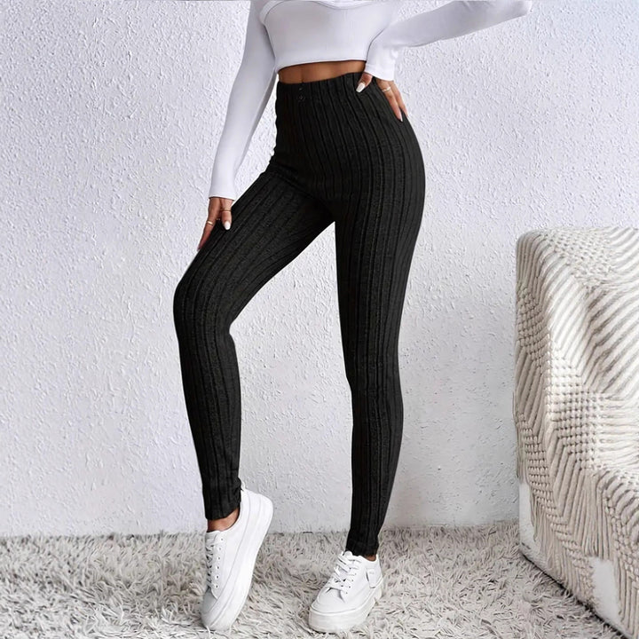 Damen Hochgeschnittene Rippstrick-Leggings mit elastischem Taillenbund Drune