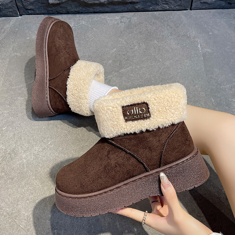 Damen Gefütterte Plateau‑Winterstiefeletten mit Teddyfell‑Kragen und rutschfester Profilsohle Drune