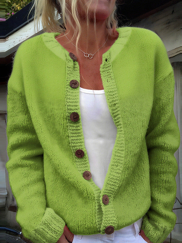 Damen nan kuscheliger Strickcardigan mit Zierholzknöpfen und Rundhalsausschnitt Drune