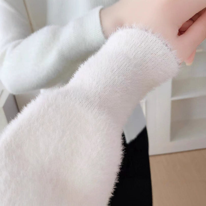 Damen Flauschige Strickjacke mit Perlen und Rüschendetails Drune