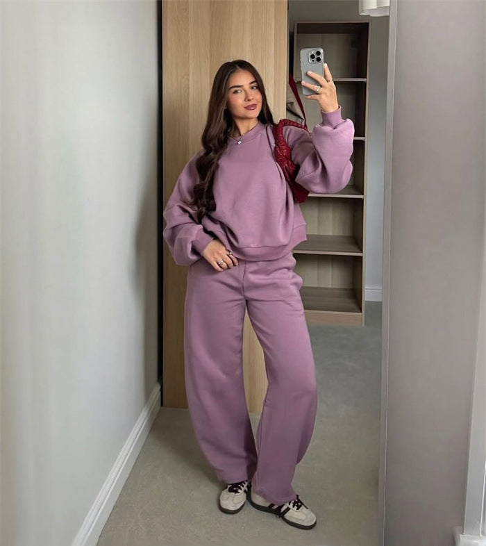Damen Cropped-Sweatshirt mit hohem Rundhalsausschnitt und elastischer Tunnelzug Wide-Leg Jogginghose Set Drune