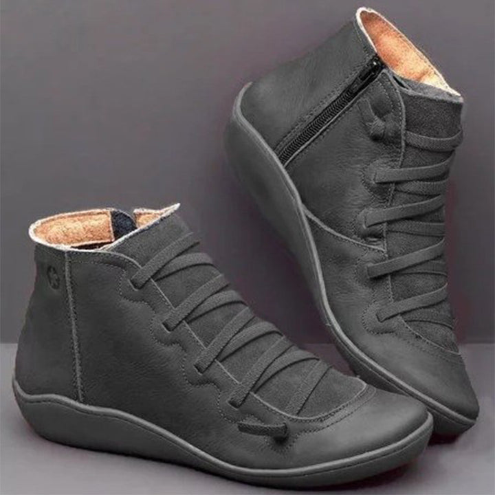 Damen Knöchelhohe Komfort-Boots mit elastischer Zier-Schnürung und seitlichem Reißverschluss Drune