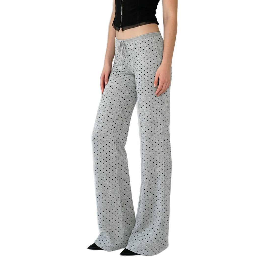 Damen nan gemütliche Highwaist-Loungehose mit weitem Schlag, elastischem Komfortbund, Kordelzug und dezentem Punkte-Print Drune