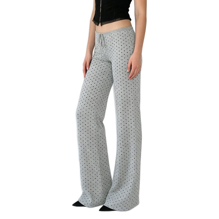 Damen nan gemütliche Highwaist-Loungehose mit weitem Schlag, elastischem Komfortbund, Kordelzug und dezentem Punkte-Print Drune