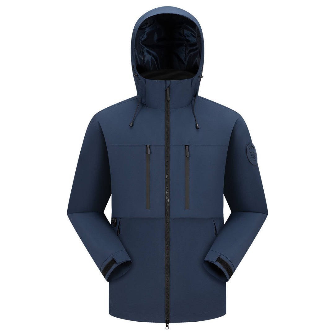 Herren Wasserdichte atmungsaktive Softshell Outdoorjacke mit verstellbarer Kapuze Drune