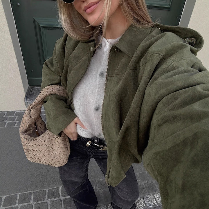 Damen Oversized Jacke aus weichem Wildlederimitat Drune