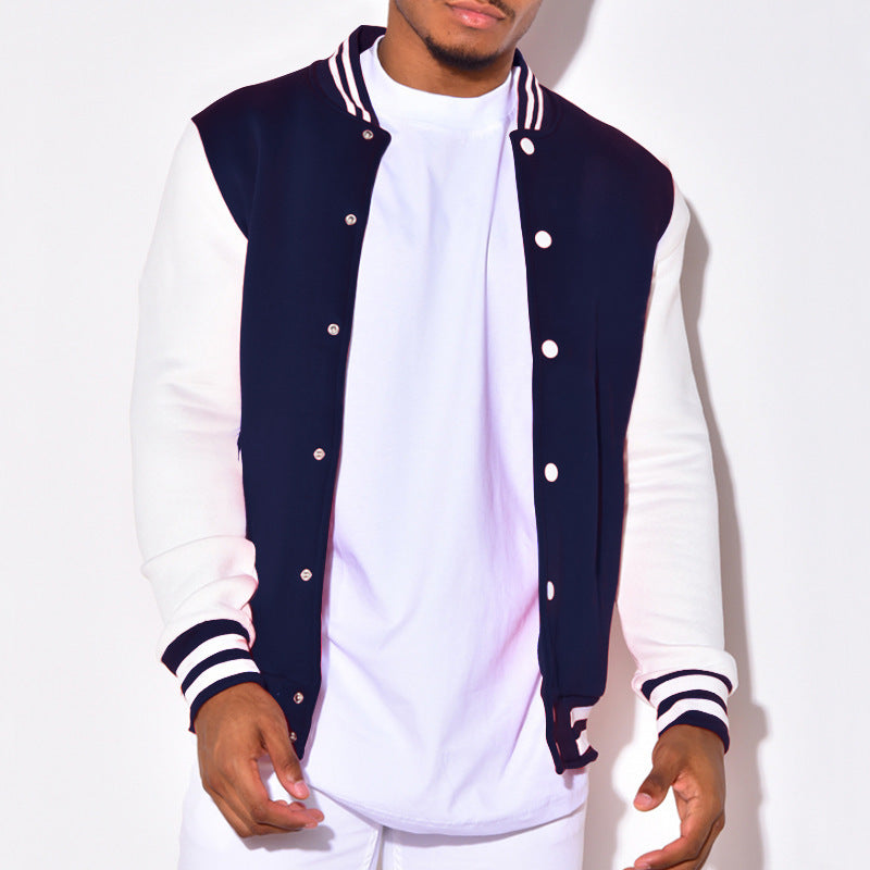 Herren nan Retro-Sport-Bomberjacke mit Druckknopfleiste, Kontrastärmeln und Rippbündchen Drune