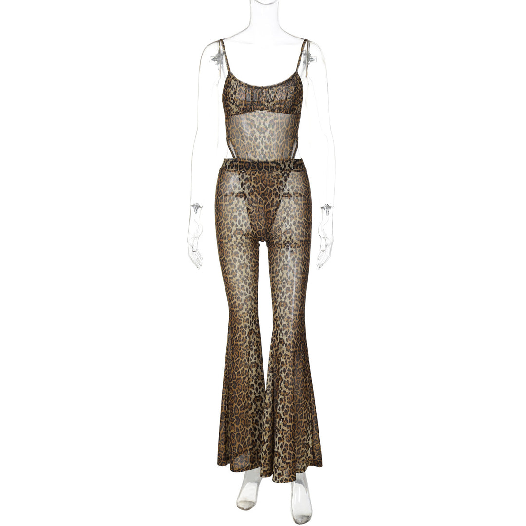 Damen Transparente Leopardenmuster Jumpsuit Drune