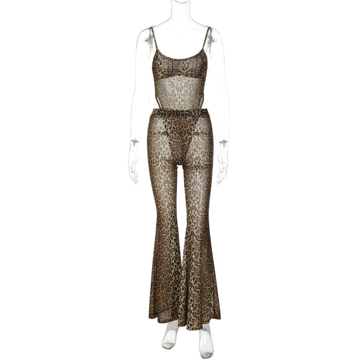 Damen Transparente Leopardenmuster Jumpsuit Drune