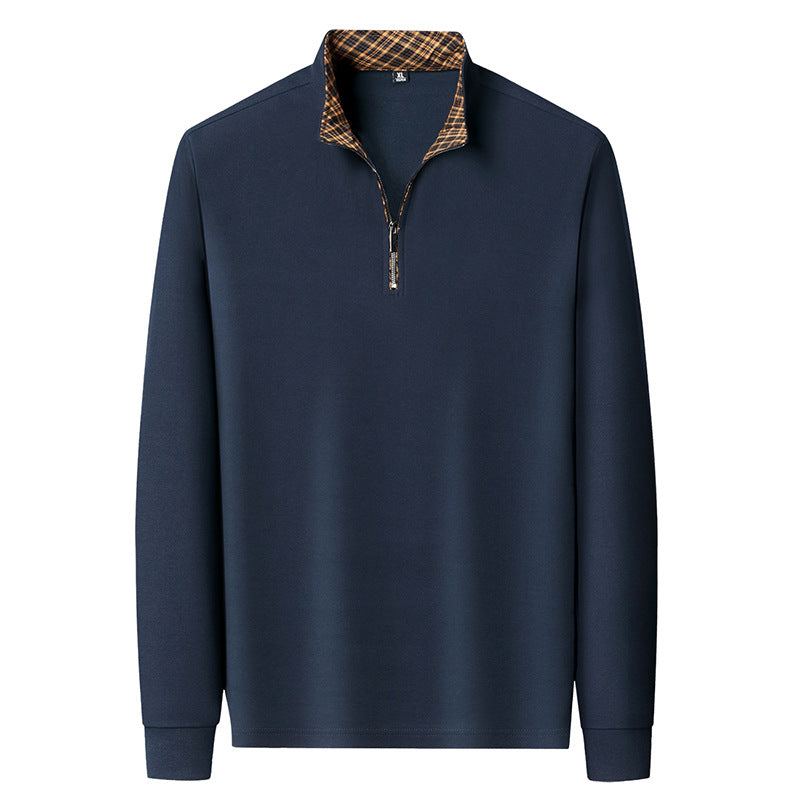 Herren Langarm-Halfzip-Pullover mit Troyerkragen und kariertem Innenkragen Drune