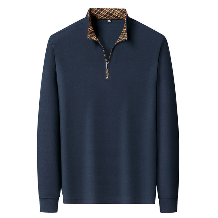 Herren Langarm-Halfzip-Pullover mit Troyerkragen und kariertem Innenkragen Drune
