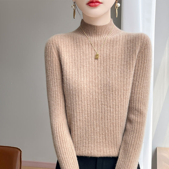 Damen Schmaler Rippenstrick-Mockneck mit extraweicher Kaschmir-Optik Drune